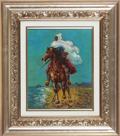 GONZAGA GIOVAN FRANCESCO (1921 - 2007) Cavaliere berbero. Olio su tela . Cm...