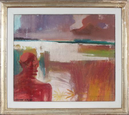 MOTTI GIUSEPPE (1908 - 1990) Uomo rosso. 1971. Olio su tela . Cm 70,00 x...