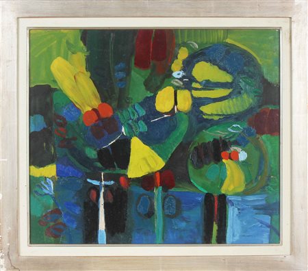 SPREAFICO LEONARDO (1907 - 1974) Fiori gialli e verdi. Olio su tela . Cm...