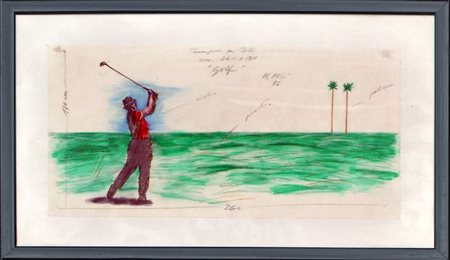 FABIO DE POLI “Golf ”, 1986 Pastelli su carta cm. 26x50 Firma e data in alto