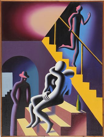 KOSTABI MARK (n. 1960) Mysterious Dawn. Olio su tela. Cm 70,00 x 100,00....