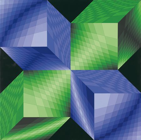 VASARELY VICTOR Pecs 1906 - Parigi 15/03/1997Kat-Kub, 1973-75acrilici su tela...