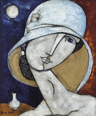 LANDI BRUNO Roma 23/03/1941Dama sotto la luna, 1999olio su tela cm. 60x50,...