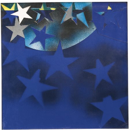 Mario Schifano 1934 - 1998 TUTTE STELLE SIGNED, COLLAGE AND VARNISH ON...