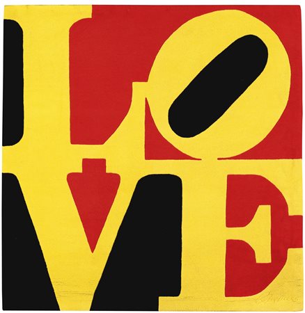 Robert Indiana N. 1928 CLASSIC LOVE WOOL RUG, SIGNED AND NUMBERED 48/300....