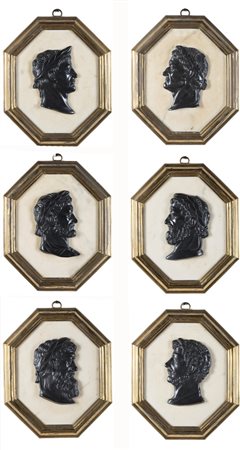 Gruppo di sei medaglioni raffiguranti profili di imperatori romani ,...