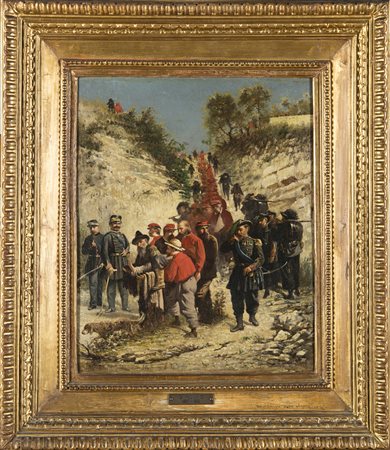Maestro del sec. XIX "Garibaldi ferito all'Aspromonte" olio su tela (cm...