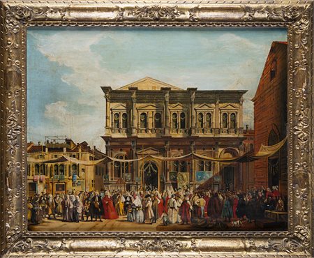 Lajos Ravasz da Canaletto "Visita del Doge alla chiesa di San Marco" olio su...