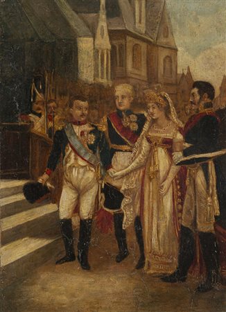 Scuola del sec. XIX "Napoleone e la Regina di Prussia" tecnica mista su carta...