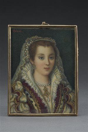 Metocchi "Ritratto di Bianca Cappello" miniatura su avoriolina (cm 9,5x7,5)...