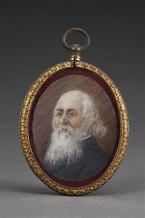 Maestro del sec. XIX "Ritratto di uomo con barba" miniatura ovale su avorio...