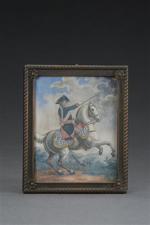 Scuola del sec. XIX "Ritratto di condottiero a cavallo" miniatura su avorio...