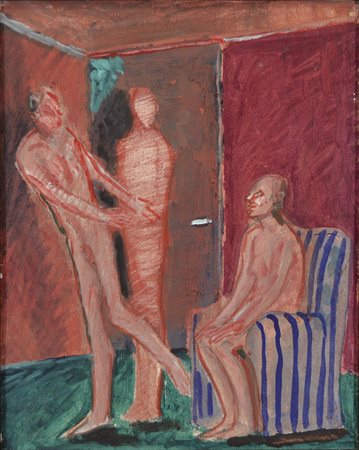 ZOTTI CARMELO Trieste 1933 - Treviso 2007 Interno con figure 1984 olio su...