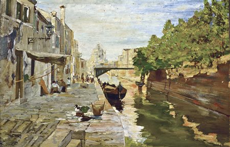 CIARDI GUGLIELMO Venezia 1842 - 1917 Canale veneziano olio su tavola 36x56...