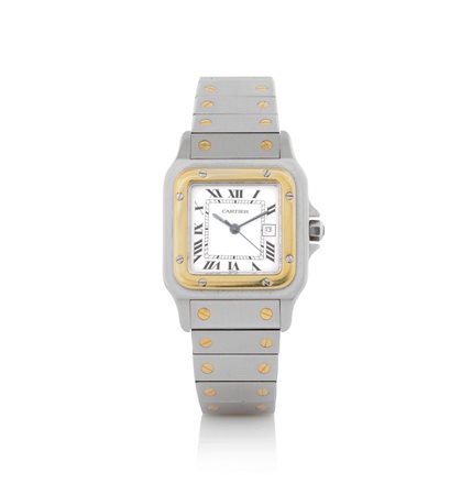 CARTIER CARTIER PARIS SANTOS ANNI '90. C. carré in acciaio e oro giallo 18 kt...