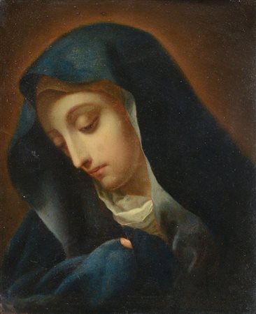 PITTORE DEL XIX SECOLO Madonna oranteOlio su metallo, cm 24,2x20.