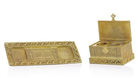 TIFFANY & CO. SET DA SCRIVANIA IN BRONZO DORATO, TIFFANY STUDIOS NEW YORK,...