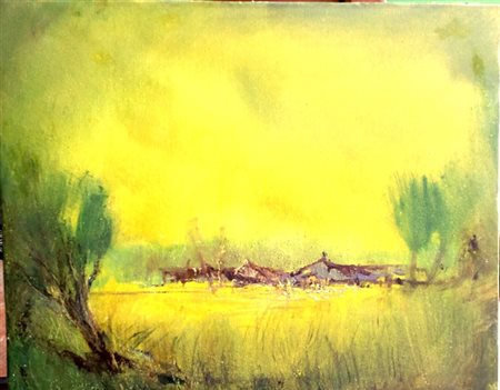 Teresio Zucca, "Paesaggio in giallo" olio su tela cm 50x40.Prov.Galleria...