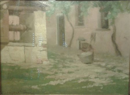 Alcide Ernesto Campestrini "Il pozzo" 1944 olio su cartone cm 30x40 Firma in...