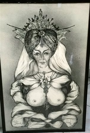 Guido De Bonis "Gentil donna" 1970ca China su carta cm 70x50 Firma in basso a...