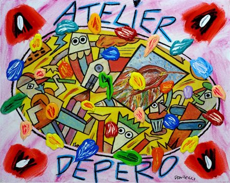 Bruno Donzelli "Atelier Depero" olio, acrilici e smalti su tela cm 40x50...