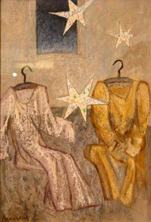 Enrico benaglia"Le stelle di carta" 1982 Olio su tela cm 45x31.firma in basso...