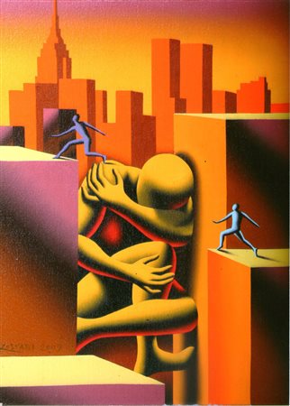 Mark Kostabi "figura" olio su tela cm 40x30 Firma e data al retro con...