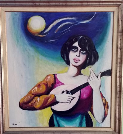 Pompeo Borra, Donna con chitarra , Olio su tela 90x110.Autencica su foto...