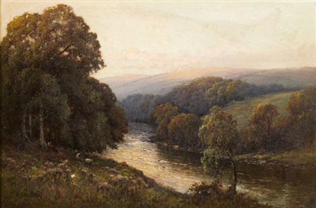 ALFRED DE BREANSKY Londra 1852 - Dartford 1928 The Whafe river Olio su tel cm...