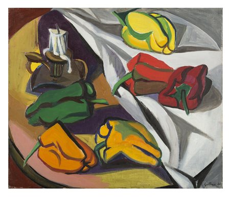 RENATO GUTTUSO Bagheria 1912 - Roma 1987 Peperoni e moccolo 1946 Olio su tela...