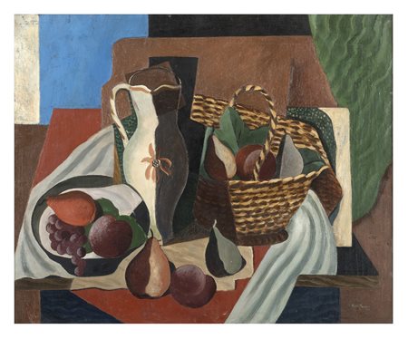 RENATO PARESCE Carouge 1866 - 1937 Composizione con frutta e cesto, 1926 Olio...