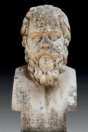 Scultore del XIX secolo "Socrate" mezzo busto in marmo bianco(h.cm.65x33)...