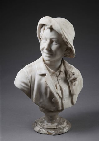 Maestro del XIX secolo "Giovinetto con cappello" scultura in marmo...