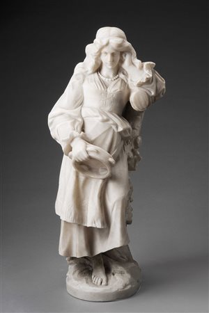Maestro del XIX secolo "Suonatrice di tamburo" scultura in marmo bianco...
