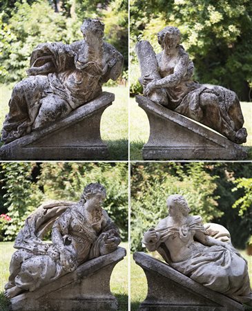 Arte veneta sec.XVIII "Figure femminili" gruppo di quattro sculture in pietra...