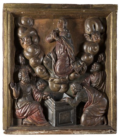 Arte del XVII secolo "L'Ascensione della Vergine" altorilievo in legno...