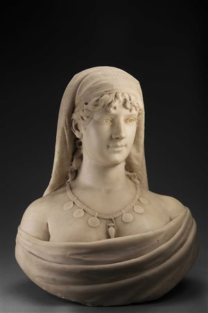 "Ester" scultura in marmo bianco (h.cm.57x47) firmata iscritta e datata 1888...