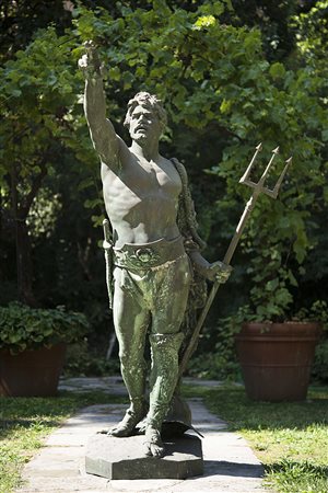Arte dell'inizio del XX secolo "Gladiatore" scultura in bronzo iscritta con...