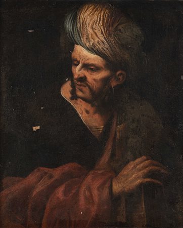 Maestro napoletano del XVII secolo "Uomo con turbante" olio su tela(cm.88X72)...