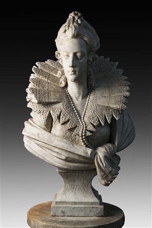 Maestro del sec.XIX "Ritratto di Bianca Cappello" busto in marmo bianco...