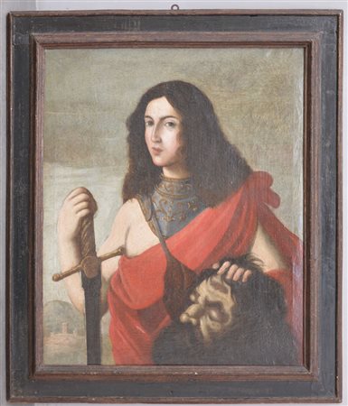 Scuola del secolo XVIII "Davide con la testa di Golia" olio su tela (cm...