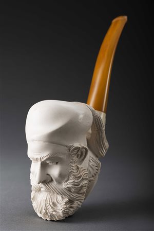 Pipa in schiuma decorata con profilo di uomo con barba e turbante (cm.7,5)...