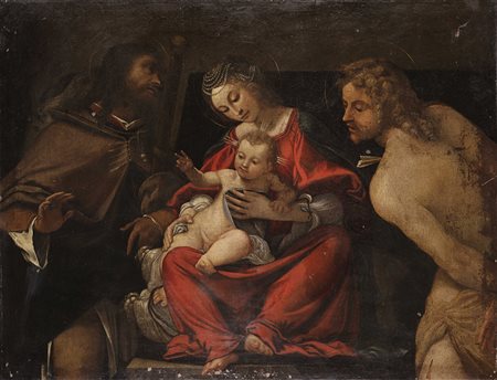 Maestro dell'Italia centrale fine del XVII secolo "Madonna con Bambino, San...