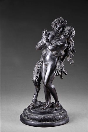 Maestro del sec. XVIII 'Baccante e bacchino' scultura in bronzo poggiante su...