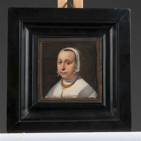 Scuola del sec XIX "Ritratto di donna" miniatura in cornice ebanizzata (cm...