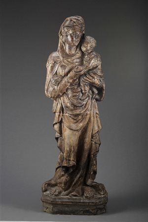 Scultore dell'inizio del sec. XIX "Madonna con bambino" scultura in...