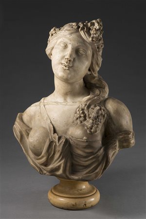 Arte del sec. XVII "Flora" busto in marmo scolpito su base circolare...