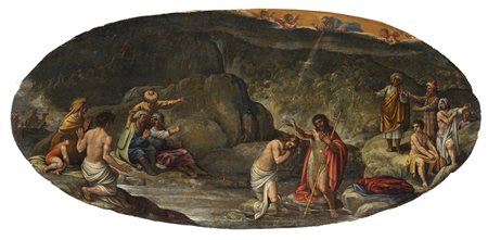Maestro toscano del secolo XVI "Battesimo d Cristo" olio su lapislazzuli...