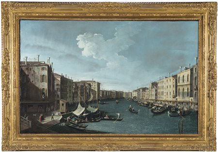 Seguace di Canaletto del sec. XVIII "Il Canal Grande dal ponte di Rialto a...