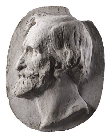 "Giuseppe Verdi di profilo" bassorilievo ovale in gesso (cm 51x39x12)...